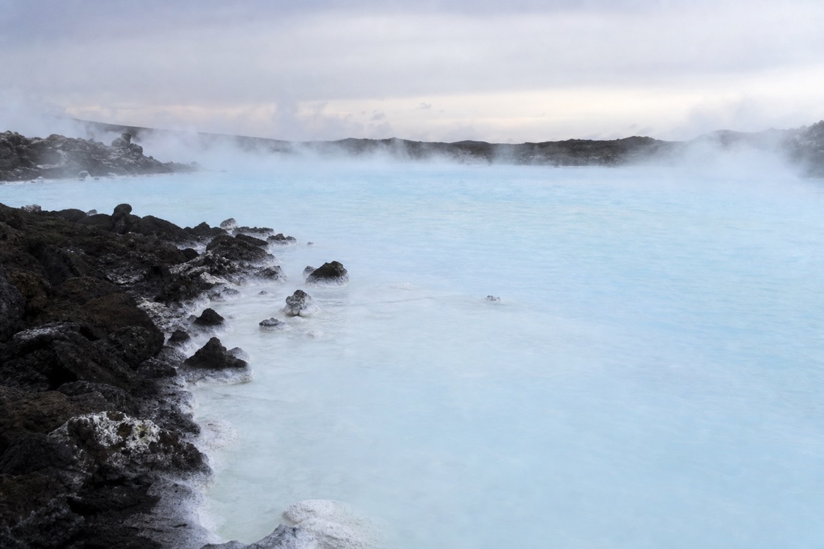 Milky-blue geothermal water on the Reykjanes Peninsula, featured on Iceland volcano and geothermal tours