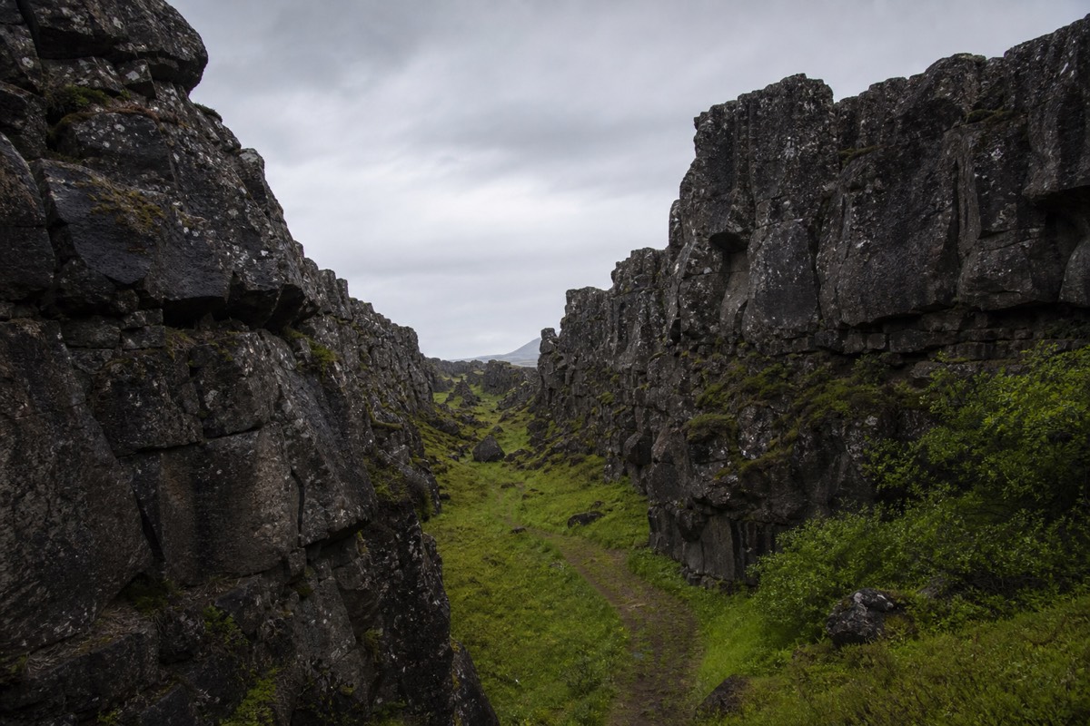 The rift valley at Þingvellir on the Golden Circle route, where the North American and Eurasian plates meet