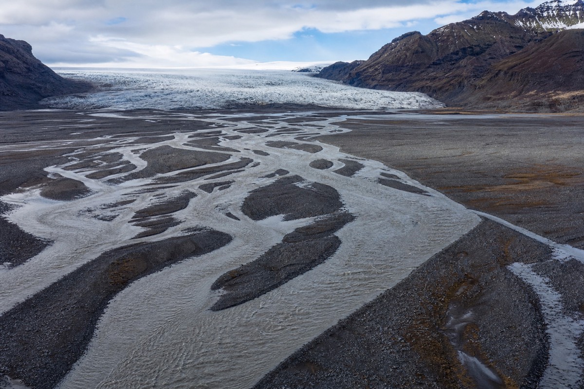 Glacier river winding through Iceland on the route to the Snæfellsnes Peninsula