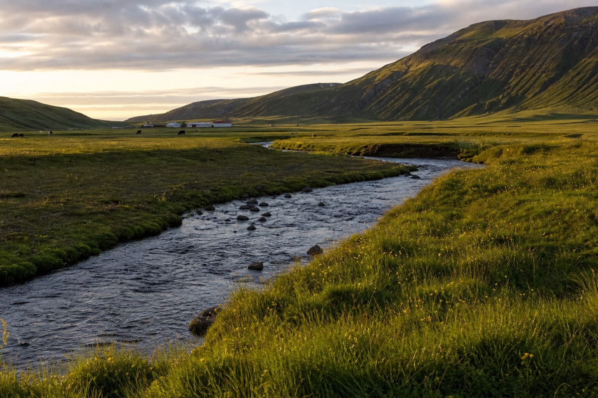 Green summer valley in North Iceland near Ásbyrgi canyon, part of the Diamond Circle in North Iceland